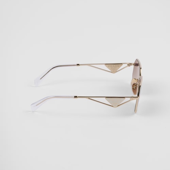 BRAND NEW in BOX Prada Symbole Sunglasses white triangle logo pale gold frame! - Picture 7 of 15
